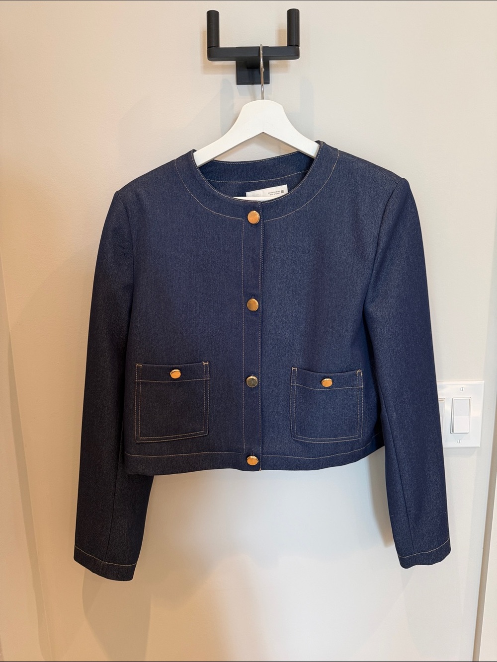 Zara Navy Cropped Blazer with Gold Button Accents